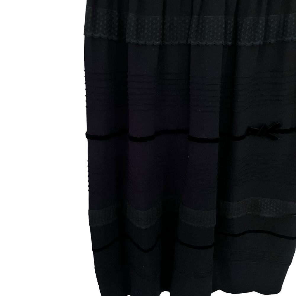 Red Valentino Black Short Sleeve Lace Velvet Trim Scalloped Knee Length Dress L - Picture 3 of 14